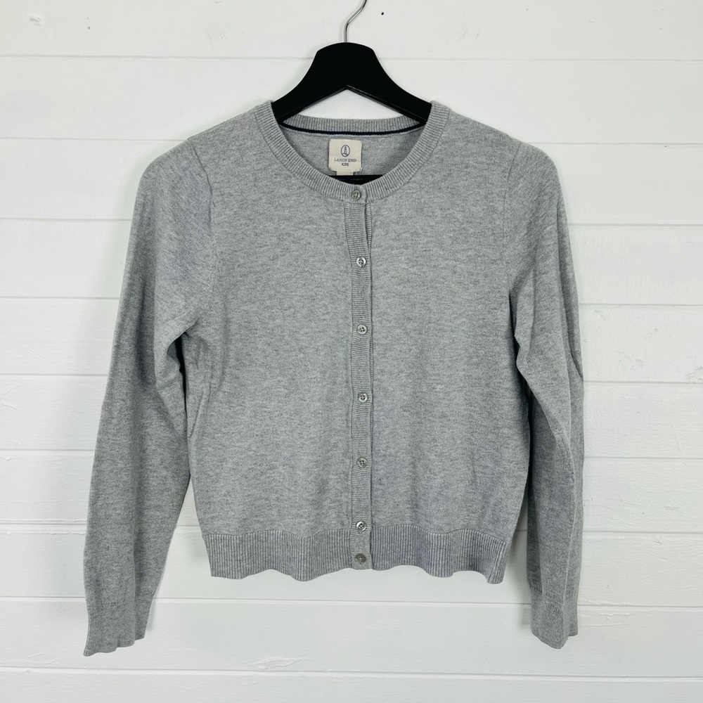 Lands End KIDS Light Gray Cardigan L 14